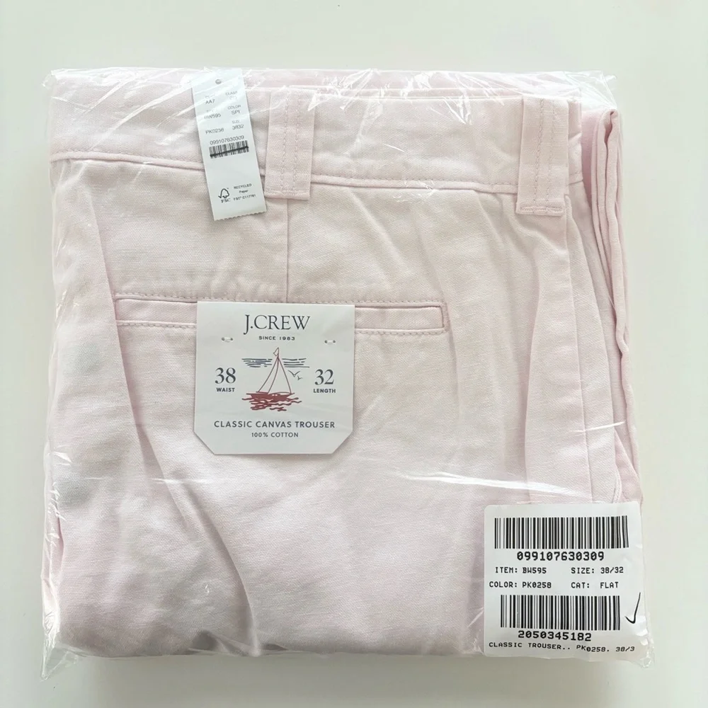 NWT J. Crew Classic Trouser Canvas Shell Pink